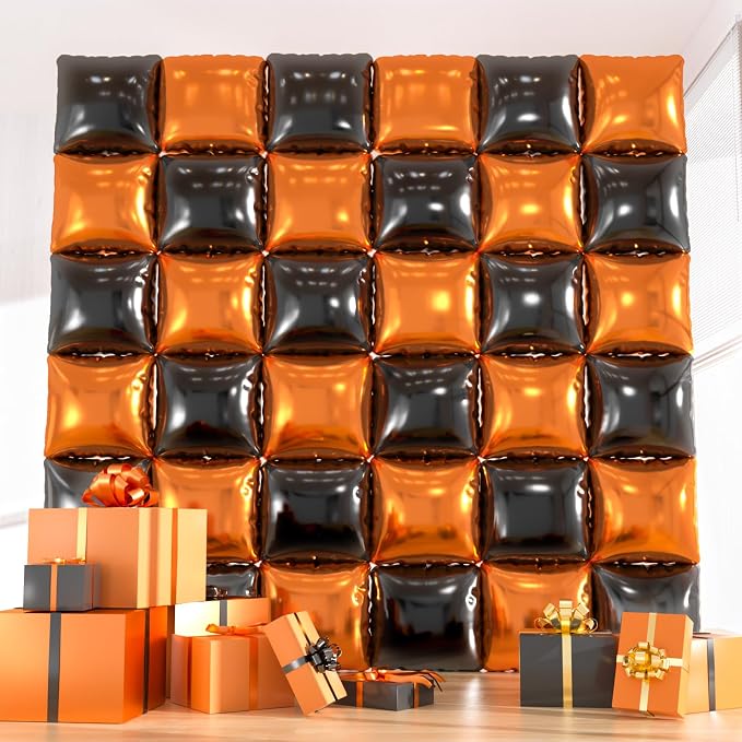 36pcs Black & Orange Square Foil Balloons Kit by ZizasAry