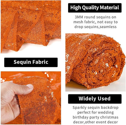Hahuho Orange Sequin Backdrop Curtain, Party Decoration（4 Panels, 2FT x 8FT - Image 3