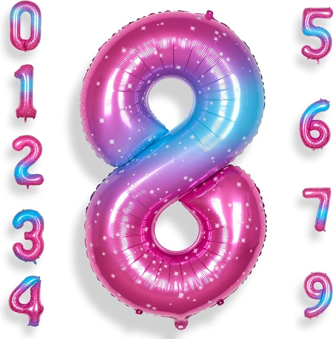RainbowQ Blue Pink 8 Balloon Number 40 Inch Big 0-10 Foil Large Balloon | by RainbowQParty