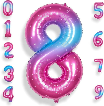 RainbowQ Blue Pink 8 Balloon Number 40 Inch Big 0-10 Foil Large Balloon | by RainbowQParty