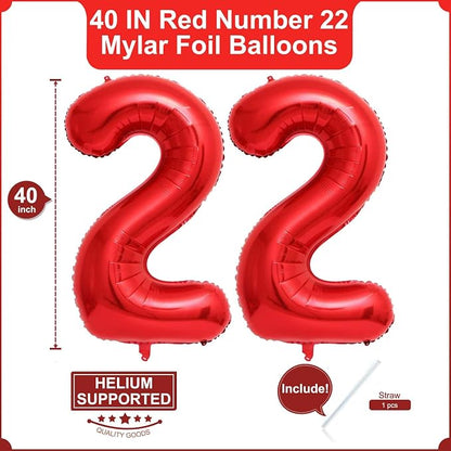 40 Inch Red 22 Balloons Giant Number 22 Balloons Red 22 Birthday Balloons 22th - Image 2