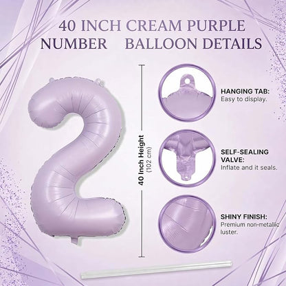 Cream Purple Number 2 Balloon 40 Inch, Foil Numeral - Image 4