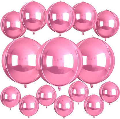 15 Pcs Pink Round Foil Balloons, 22/15/10 Inch 4D Ball Balloons Pink Ball by Sowide