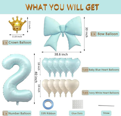 LilyZheng Baby Blue Number 2 Foil Balloon Set, 40 Inch Number Balloon - Image 2