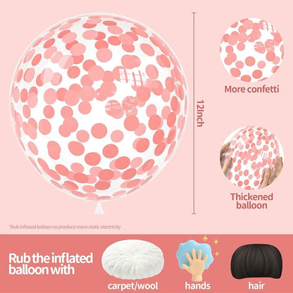 VHUWE Coral Red Confetti Balloons 25 Pcs, 12 Inch Thickened Clear Latex Balloon - Image 2