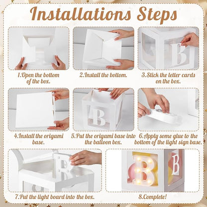 Baby Balloon Boxes with B, Y Light up Letters 4 White Transparent Square Boxes - Image 4