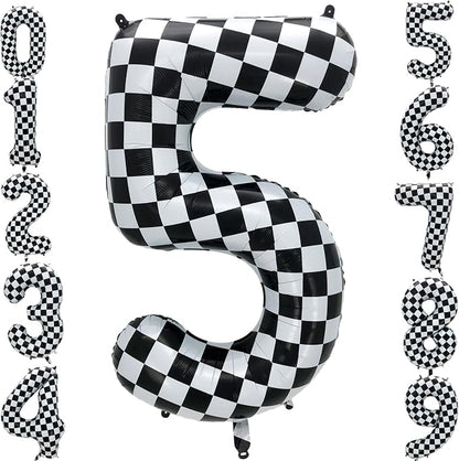 42 Inch Checkered Number Balloon 5, 5th Race Car Flag Birthday Party Supplies by Eoopoon