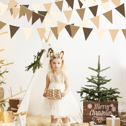 32Ft Brown Party Decorations Brown Pennant Banner Fabric Triangle Flag Bunting - Image 3