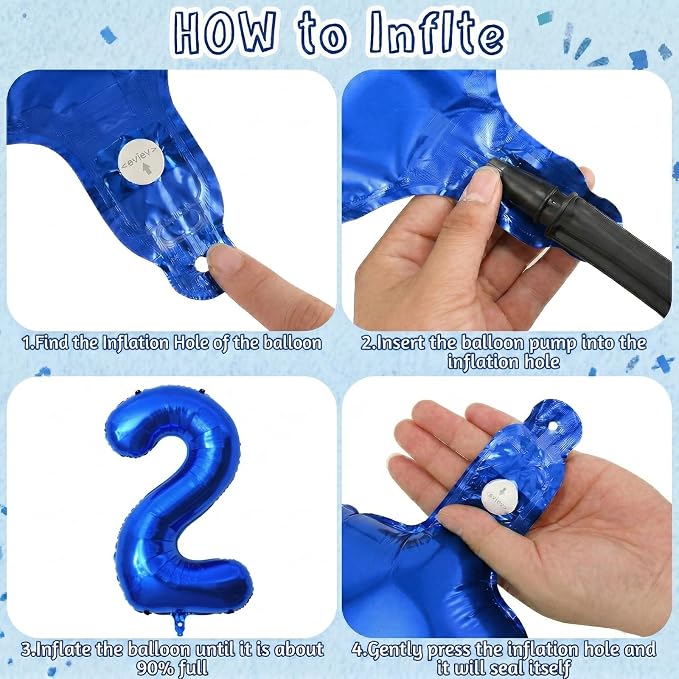 Navy Blue Number 2 Balloon 40 Inch, Shiny Metallic Foil Digit Party Supplies | - Image 5