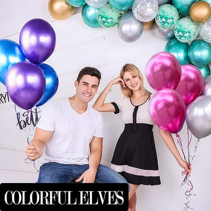 12 Inch 100 Pcs Metallic Chrome Hot Pink Balloons Shiny Thicken Latex Balloon - Image 3
