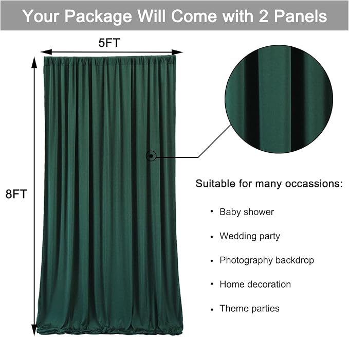 10 ft x 8 ft Wrinkle Free Hunter Green Backdrop Curtain - Image 5