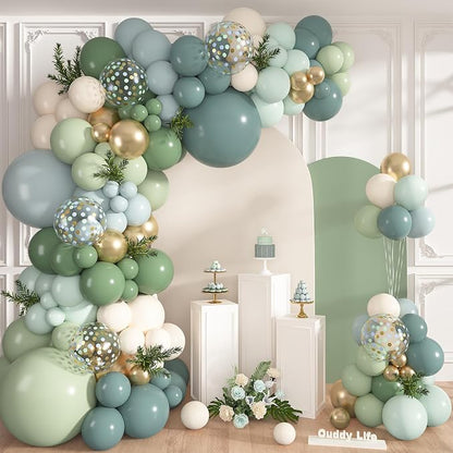 152Pcs Dusty Blue Sage Green Balloons Arch Kit Different Size | Mist Green Fog by OUDDYLIFE