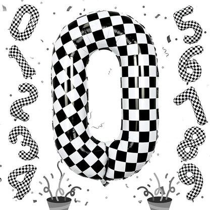 40 Inch Black and White Checkered 0 Balloon, Foil Number 0 Balloons Decor by Isndare