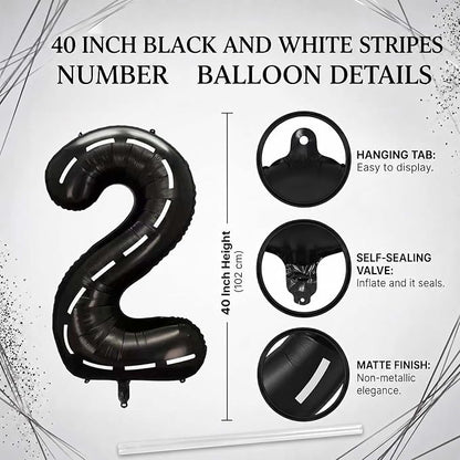 Black and White Stripes Number 12 Balloon 40 Inch, Foil Road Numeral | - Image 4