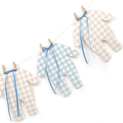 Blue and Cream Baby Onesie Garland – 8 PCS Big Size Baby Shower Banner - Image 7