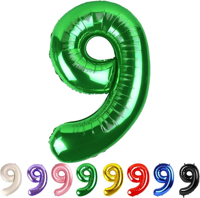 9 Balloon Numbers Party Decorations, 40In Dark Green Balloons by Mluchee