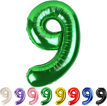 9 Balloon Numbers Party Decorations, 40In Dark Green Balloons by Mluchee