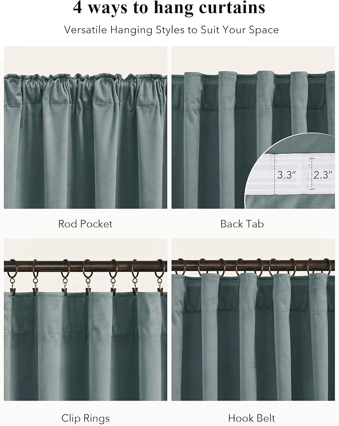 Dark Slate Velvet Curtains for Living Room, W52 x L84 inches, 300GSM Heavy Soft - Image 2