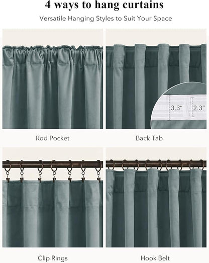 Dark Slate Velvet Curtains for Living Room, W52 x L84 inches, 300GSM Heavy Soft - Image 2
