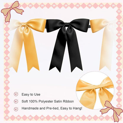 2 Strings of 16PCS Black&Gold Bow Garlands Banner Decoration, Pre-Strung Satin - Image 3
