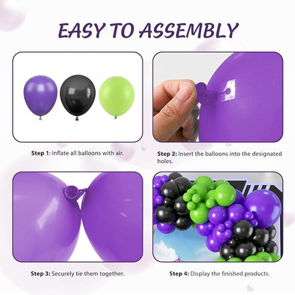 Black Purple Green Balloon Arch Kit, Star Foil Balloons - Image 3