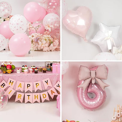 6th Pink Bow Birthday Decorations, 6th Birthday Balloon | Pink White Pastel Bow - Image 8