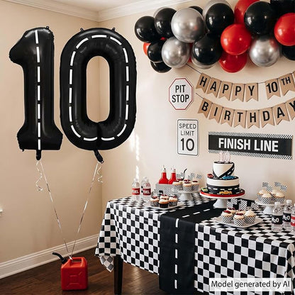 Black and White Stripes Number 10 Balloon 40 Inch, Track Digit Decor | - Image 3