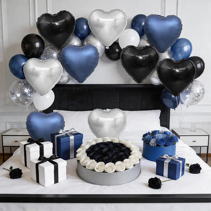 Black Blue Silver Heart Balloons, 18Inch Blue Silver Helium Balloon - Image 6