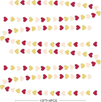 Maroon Gold Party Decorations Burgundy Beige Glitter Gold Paper Love Heart - Image 2