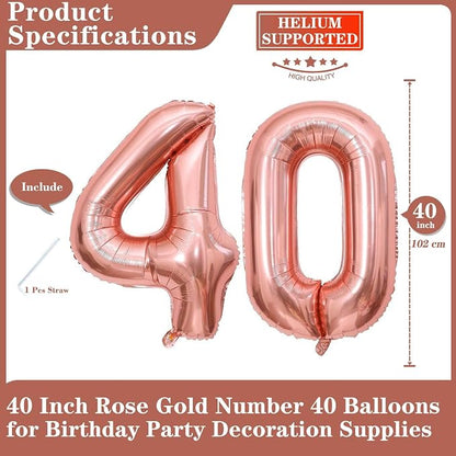 Rose Gold 40 Number Balloons, 40 Inch Giant Number 40 Balloons Foil Mylar - Image 2