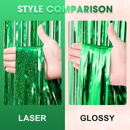 Voircoloria Laser Green Foil Fringe Backdrop Curtains, 3 Pack | Tinsel Streamers - Image 3