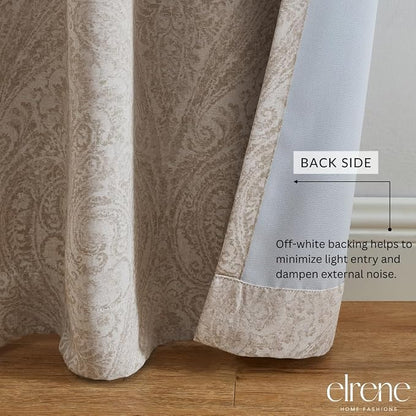 Threadmade Vittoria Paisley Printed Blackout Curtain Panel, Natural - Image 4
