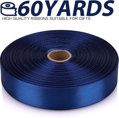 7/8 Inch 60 Yards Deep Blue Satin Craft Ribbon-Single Face Polyester Ribbon - Image 2