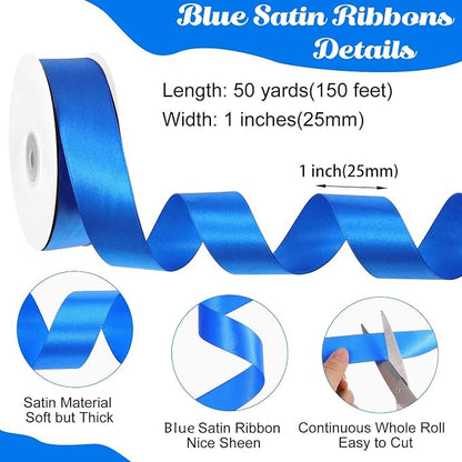 woric Royal Blue Ribbon 1 inch 50 Yards | Polyester Satin - Image 2