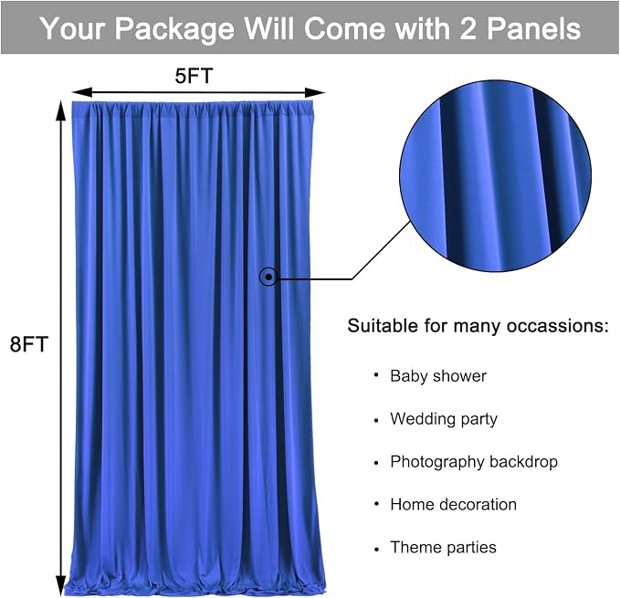 10ft x 8ft Wrinkle Free Royal Blue Backdrop Curtains - Image 6