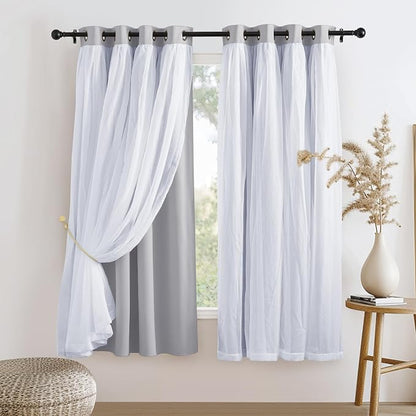 PONY DANCE Blackout Curtains Sheer Overlay, 2 Pieces | Decorative Window Drapes by PONYDANCE