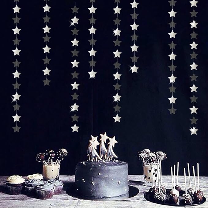 Black-Silver Birthday Graduation Party-Decorations Garland - 62ft Glitter - Image 4