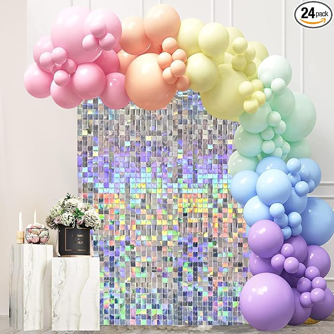 Iridescent Silver Shimmer Wall Backdrop, 24 Panels, 6x4 Ft Photo Backdrop | by Zuaooz