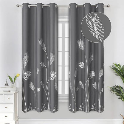 Silver Palm Tree Printed Curtains Light Blocking Curtains Thermal Insulated by ESTELARTEXTILER