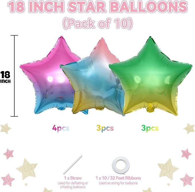 Biapian Gradient Star Foil Balloons, 18 Inch Multicolor Stars Balloon Aluminum - Image 2