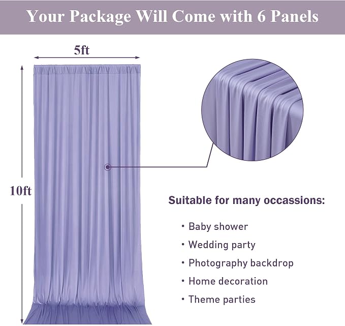30ft x 10ft Wrinkle Free Lavender Backdrop Curtains - Image 6