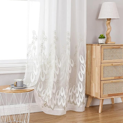 White Sheer Voile Curtains White Embossed Drip 54Wx72L Inch | Light Filtering by VISIONTEX