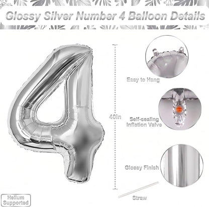 Silver Number 4 Balloon 40 Inch, Sleek Metal Foil - Image 4