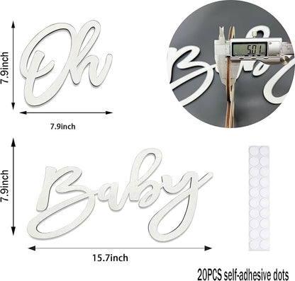 Oh Baby Sign for Backdrop, Wooden Baby Shower Sign White Letters Party Banner - Image 2