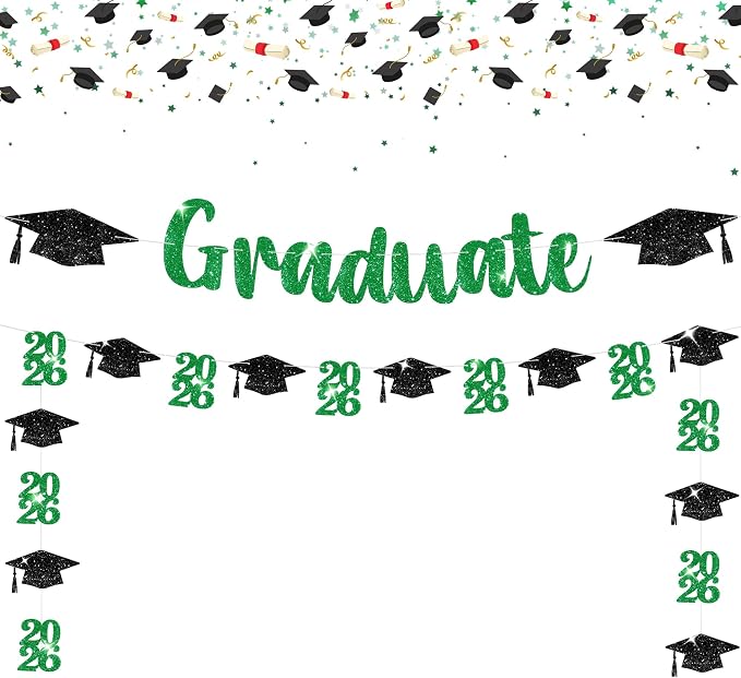KatchOn Green and Black Graduation Banner 10 Feet | Glitter, Congrats Grad by KatchOn