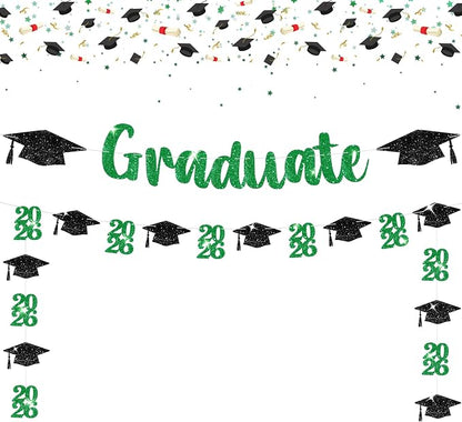KatchOn Green and Black Graduation Banner 10 Feet | Glitter, Congrats Grad by KatchOn