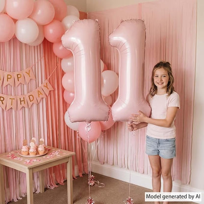 Baby Pink Number 11 Balloon 40 Inch, Muted Pastel Foil Party Supplies | - Image 6