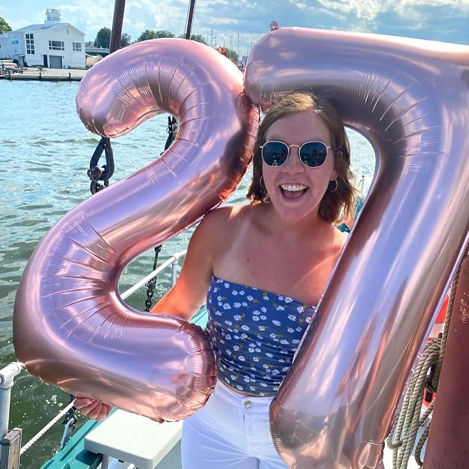 40" Rose Gold Number 0 Balloon for Girls, Large Self Inflating Helium Foil - Image 5