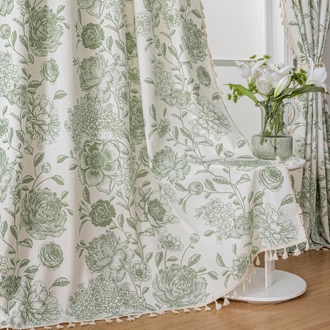 F-CHU Bohemian Curtains for Bedroom 63 Inch Length French Country Floral Drapes - Image 3
