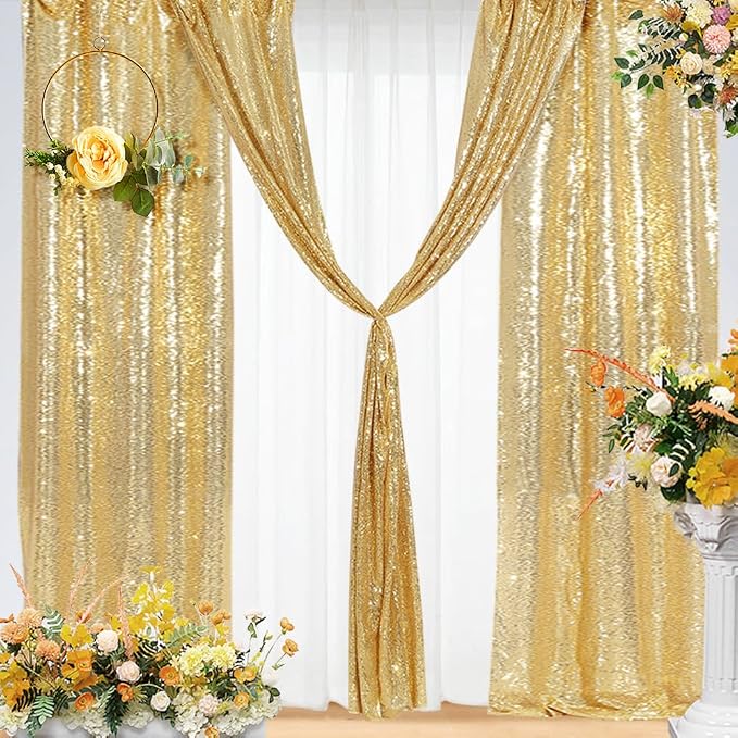 Eternal Beauty Gold Sequin Backdrop Curtains, 4 Panels 2x8FT | 3mm Sparkle by EternalBeauty